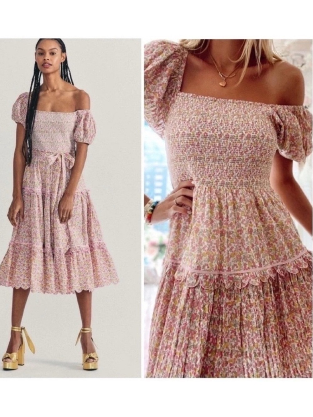 LoveShackFancy Masie Floral Midi Dress Fruity Punch